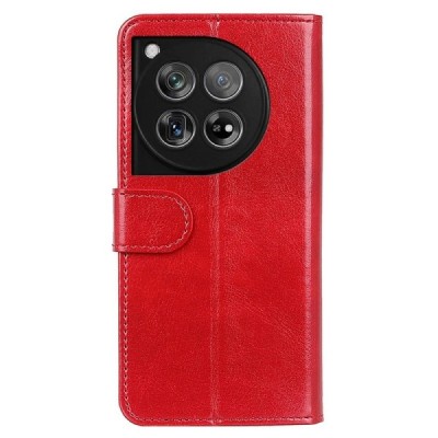 OnePlus 12 atverčiamas raudonas odinis dėklas, knygutė - piniginė | Priedai.lt