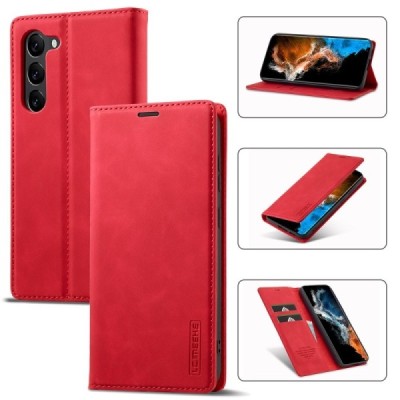 „Lc.Imeeke“ Samsung Galaxy S24+ (SM-S926) raudonas odinis atverčiamas dėklas | Priedai.lt