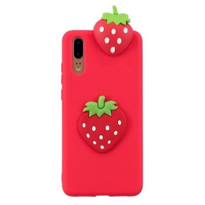 Huawei P20 „Squezy“ Strawberry hard silicone (TPU) red case | Priedai.lt