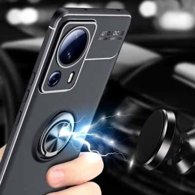 Xiaomi 13 Lite „FOCUS“ Kickstand hard silicone TPU black case - back | Priedai.lt