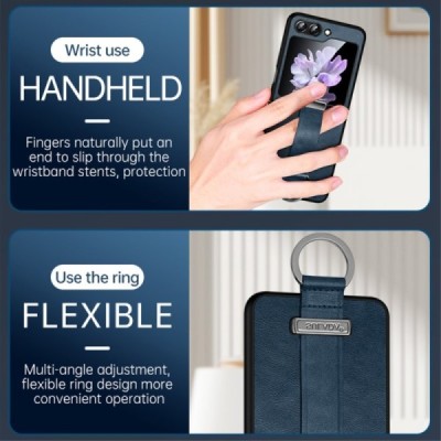 „Sulada“ Leather Kickstand Samsung Galaxy Flip7 FE / Flip6 black leather case - back | Priedai.lt