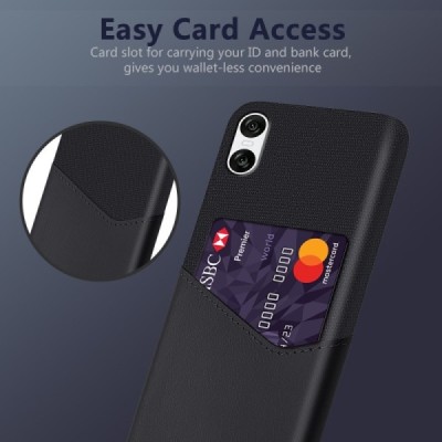 „KSQ“ Shell Sony Xperia 10 VI black leather case - back with pocket for cards | Priedai.lt