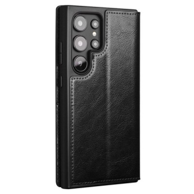 Samsung Galaxy S24 Ultra (SM-S928) „QIALINO“ flip-up black leather case - booklet | Priedai.lt