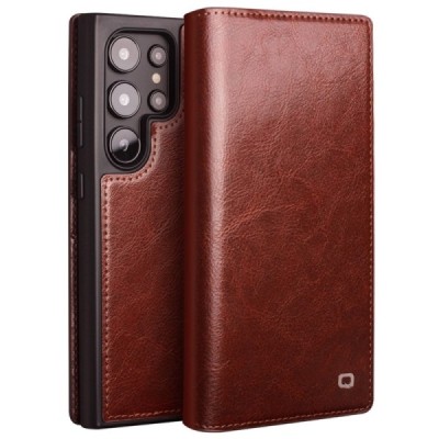 Samsung Galaxy S24 Ultra (SM-S928) „QIALINO“ flip-up brown leather case - booklet | Priedai.lt