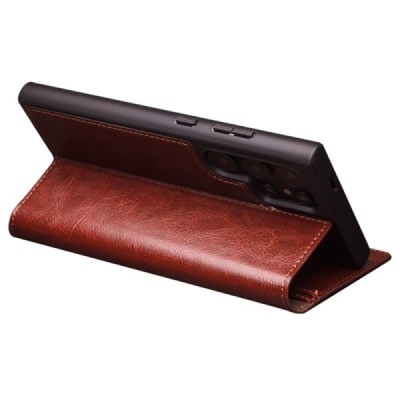 Samsung Galaxy S24 Ultra (SM-S928) „QIALINO“ flip-up brown leather case - booklet | Priedai.lt