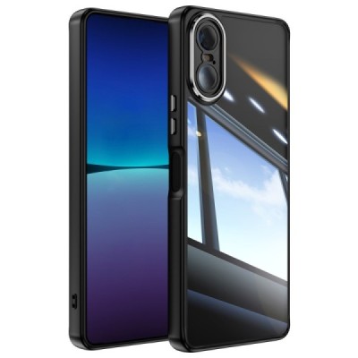 Sony Xperia 10 VI transparent black bordered hard silicone TPU acrylic case - back | Priedai.lt