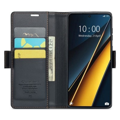 Xiaomi Poco X6 Pro 5G (Redmi K70E) CaseMe Leather Solid Flip Case Book - Black | Priedai.lt