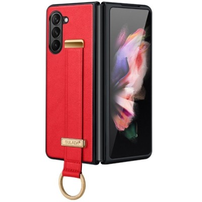 „Sulada“ Leather Kickstand Samsung Galaxy Fold6 5G (SM-F956B) red leather case - back | Priedai.lt