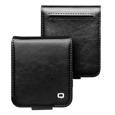 Samsung Galaxy Flip7 FE / Flip6 "QIALINO" flip-up leather case cover - black | Priedai.lt