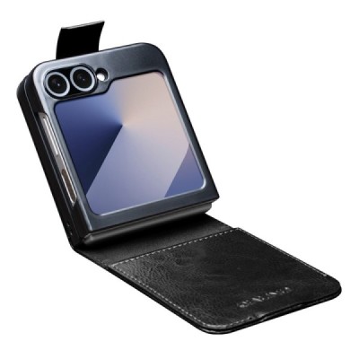 Samsung Galaxy Flip7 FE / Flip6 "QIALINO" flip-up leather case cover - black | Priedai.lt