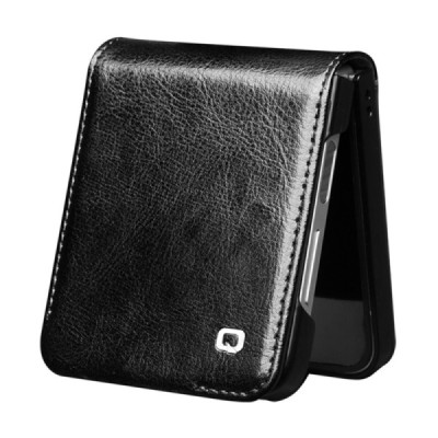 Samsung Galaxy Flip7 FE / Flip6 "QIALINO" flip-up leather case cover - black | Priedai.lt