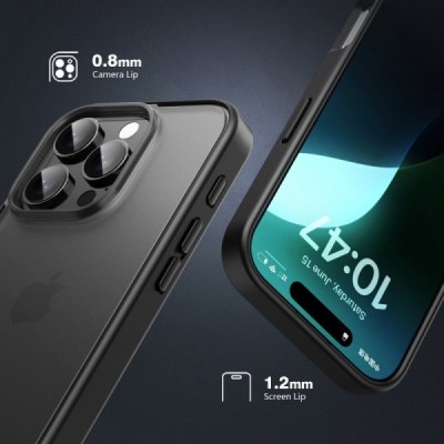 Apple iPhone 16 Pro "IPAKY" Matt silicone clear transparent case with grey frame | Priedai.lt