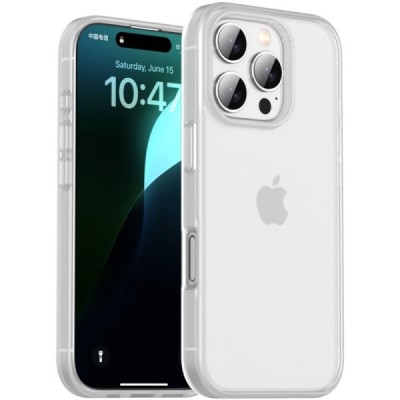 Apple iPhone 16 Pro "IPAKY" Matt silicone clear transparent case with white frame | Priedai.lt