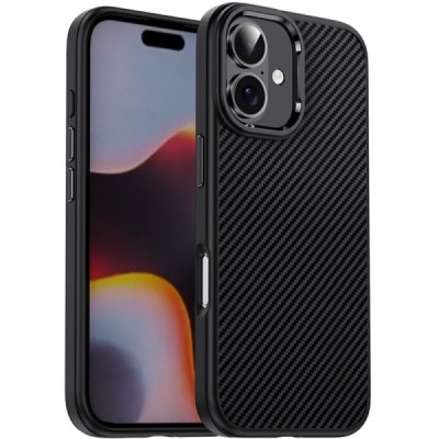 Apple iPhone 16 Plus "IPAKY" Carbon silicone TPU black case cover | Priedai.lt