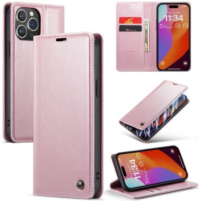 Apple iPhone 16 Pro CaseMe Leather Solid Flip Case Book - Pink | Priedai.lt