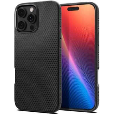 "Spigen" Liquid Air Apple iPhone 16 Pro Max Black Hard Silicone Case Cover - Back | Priedai.lt
