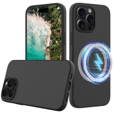 Apple iPhone 16 Pro "Shell" MagSafe Hard Silicone TPU Black Case Cover - Back | Priedai.lt