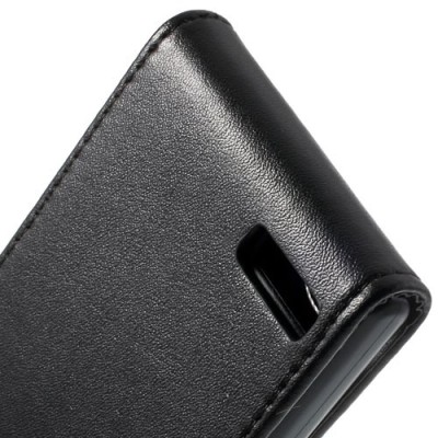 Huawei Ascend G6 klasikinis vertikaliai atverčiamas juodas odinis dėklas / Priedai.lt