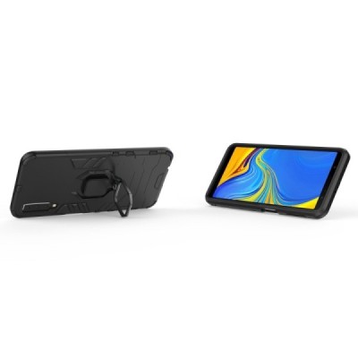 Enhanced protections "Kickstand" Samsung Galaxy A7 (2018) black hard silicone (TPU) and plastic case | Priedai.lt