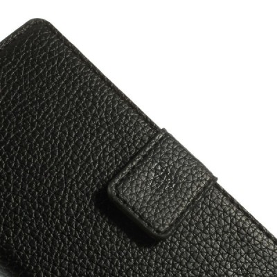 Huawei Ascend G6 atverčiamas juodas odinis Litchi dėklas - piniginė / Priedai.lt