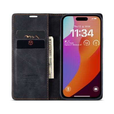 Apple iPhone 16 Plus CaseMe Retro Solid Flip Case Book - Black | Priedai.lt