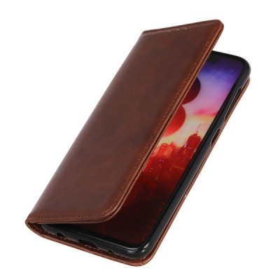Apple iPhone 16 "Split" brown leather flip case - book | Priedai.lt