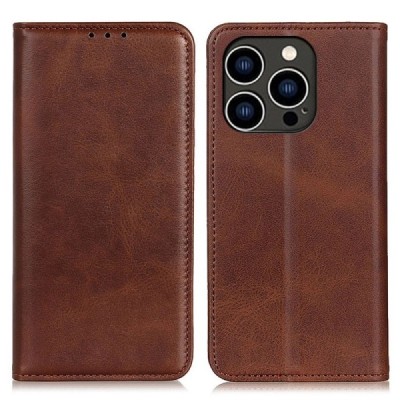 Apple iPhone 16 Pro "Split" brown leather flip case - book | Priedai.lt
