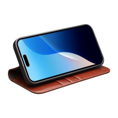 Apple iPhone 16 Pro "QIALINO" flip-up leather case cover - brown | Priedai.lt