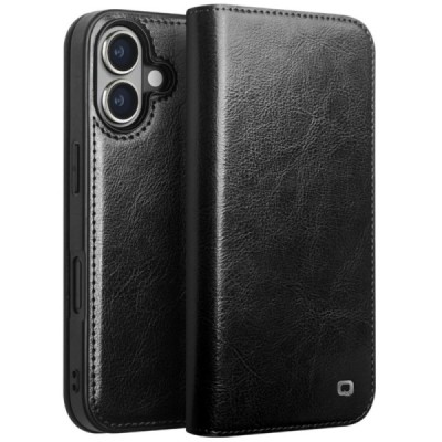 Apple iPhone 16 "QIALINO" flip-up leather case cover - black | Priedai.lt