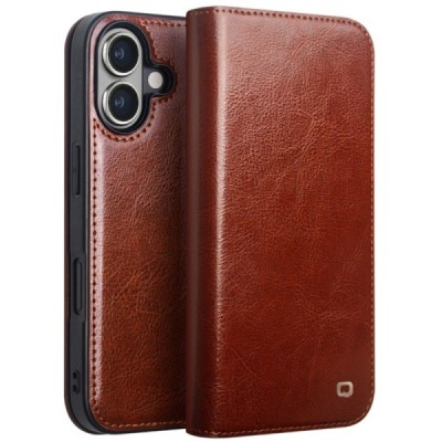 Apple iPhone 16 Plus "QIALINO" flip-up leather case cover - brown | Priedai.lt