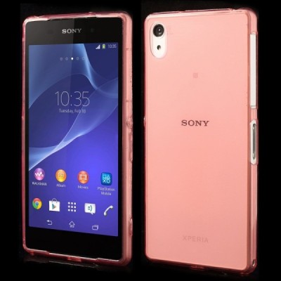 Sony Xperia Z2 skaidrus (permatomas) kieto silikono TPU ploniausias pasaulyje raudonas dėklas / Priedai.lt