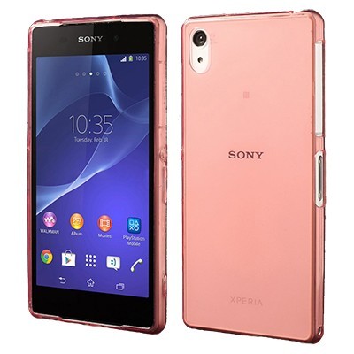 Sony Xperia Z2 skaidrus (permatomas) kieto silikono TPU ploniausias pasaulyje raudonas dėklas / Priedai.lt