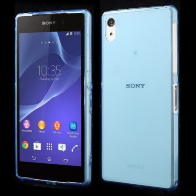 Sony Xperia Z2 skaidrus (permatomas) kieto silikono TPU ploniausias pasaulyje mėlynas dėklas / Priedai.lt