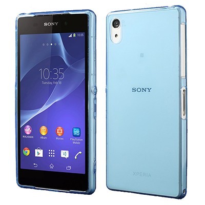 Sony Xperia Z2 skaidrus (permatomas) kieto silikono TPU ploniausias pasaulyje mėlynas dėklas / Priedai.lt