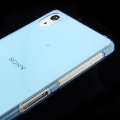 Sony Xperia Z2 skaidrus (permatomas) kieto silikono TPU ploniausias pasaulyje mėlynas dėklas / Priedai.lt
