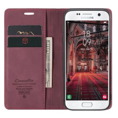 Samsung Galaxy S7 (G930) CaseMe Retro solidus atverčiamas bordo odinis dėklas - knygutė | Priedai.lt