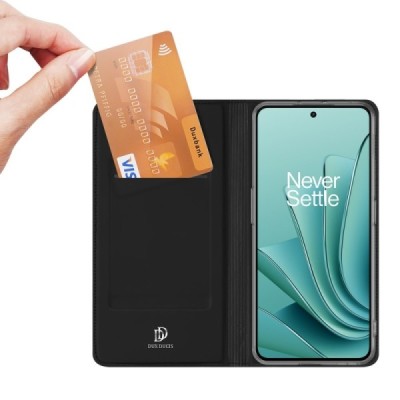 „Dux Ducis“ Skin serijos OnePlus Nord 3 juodas odinis atverčiamas dėklas | Priedai.lt