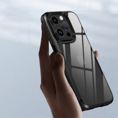 Apple iPhone 15 Pro Max „IPAKY“ Fiber silikoninis skaidrus permatomas dėklas su juodu rėmeliu | Priedai.lt