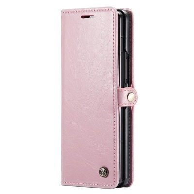 Samsung Galaxy Fold5 5G (SM-F946B) „CaseMe“ Leather solidus atverčiamas rožinis odinis dėklas - knygutė | Priedai.lt