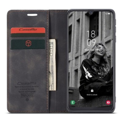 Samsung Galaxy A40 (A405F) CaseMe Retro solidus atverčiamas juodas odinis dėklas - knygutė | Priedai.lt