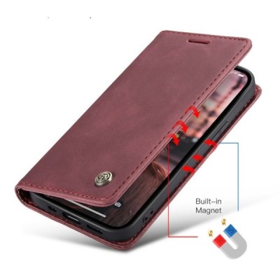 Apple iPhone 15 Plus CaseMe Retro solidus atverčiamas bordo odinis dėklas - knygutė | Priedai.lt