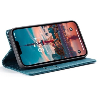 Apple iPhone 15 Pro CaseMe Retro solidus atverčiamas žalias odinis dėklas - knygutė | Priedai.lt