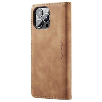 Apple iPhone 15 Pro Max CaseMe Retro solidus atverčiamas šviesiai rudas odinis dėklas - knygutė | Priedai.lt