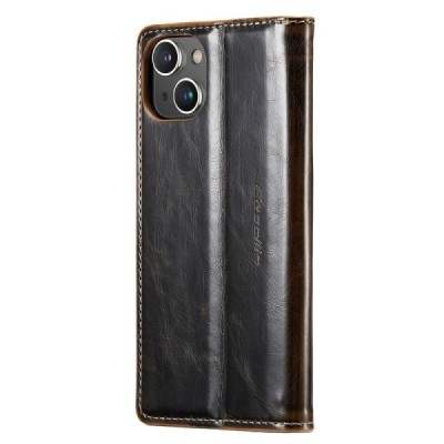 Apple iPhone 15 Plus „CaseMe“ Leather solidus atverčiamas rudas odinis dėklas - knygutė | Priedai.lt