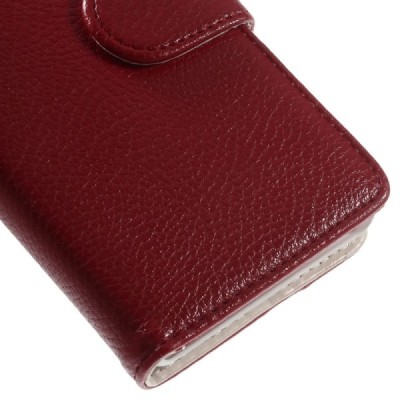Sony Xperia Z3 Compact atverčiamas raudonas odinis Litchi dėklas - piniginė / Priedai.lt
