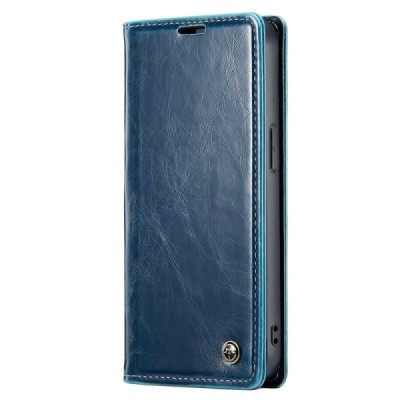 Apple iPhone 15 Pro Max „CaseMe“ Leather solidus atverčiamas mėlynas odinis dėklas - knygutė | Priedai.lt