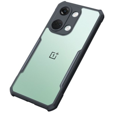 OnePlus Nord 3 „XUNDD“ skaidrus juodos spalvos apvadais kieto silikono TPU akrilo dėklas - nugarėlė | Priedai.lt