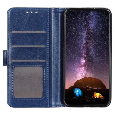 Samsung Galaxy S23 FE (Fan Edition) atverčiamas mėlynas odinis dėklas, knygutė - piniginė | Priedai.lt
