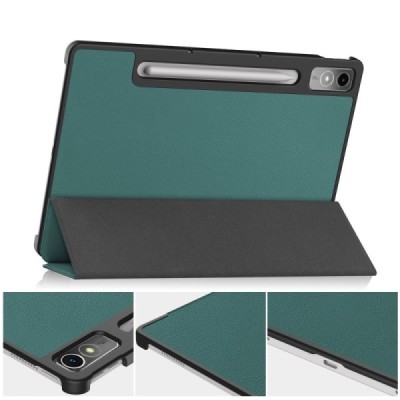 Lenovo Tab P12 12.7" atverčiamas žalias odinis dėklas (sulankstomas) | Priedai.lt