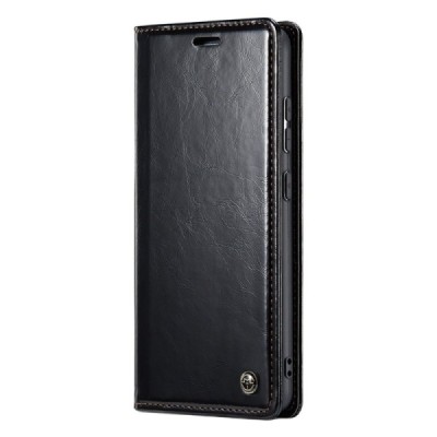 Samsung Galaxy S23 FE (Fan Edition) „CaseMe“ Leather solidus atverčiamas juodas odinis dėklas - knygutė | Priedai.lt